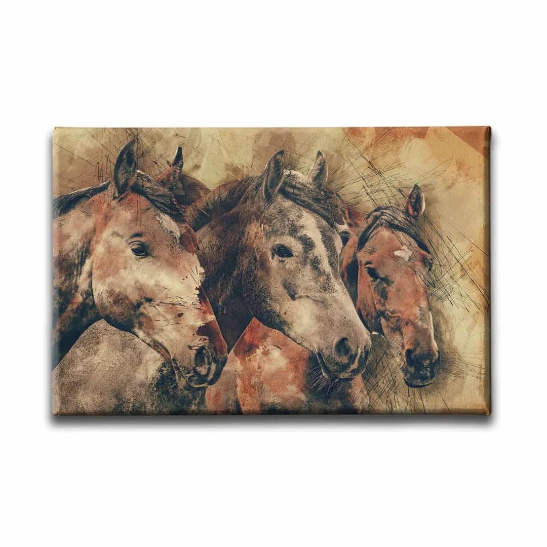 Cizim Atlar Kanvas Tablo