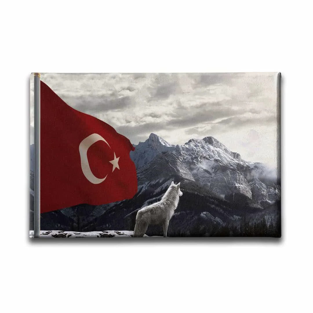 Bozkurtlu Turk Bayragi Kanvas Tablo