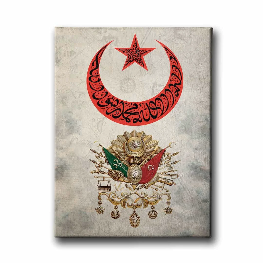 Turk Bayragi- Osmanli Devlet Armasi Kanvas Tablo